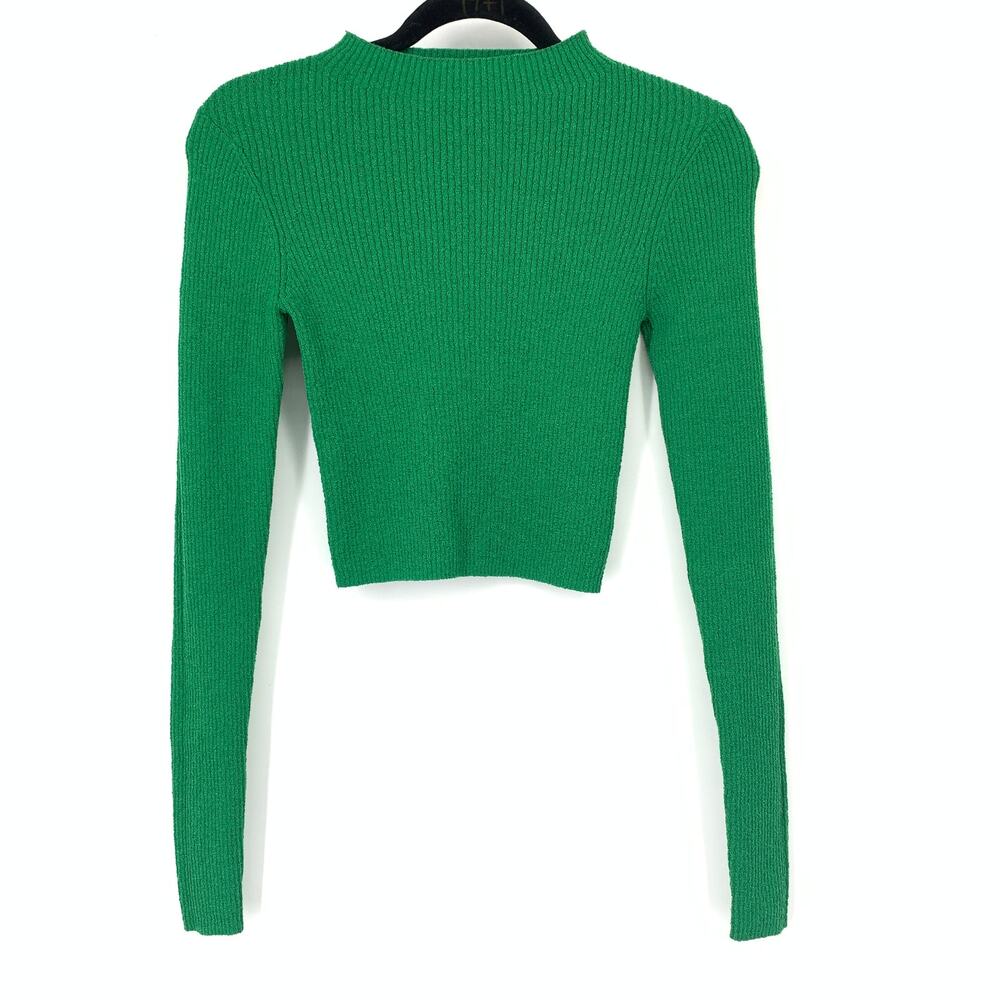 Bec + Bridge Womens US 2 Green Rib Knit Cropped Sweater Mock Neck Long Sleeve